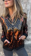Women Round Neck Sequin Zipper Casual Jacket