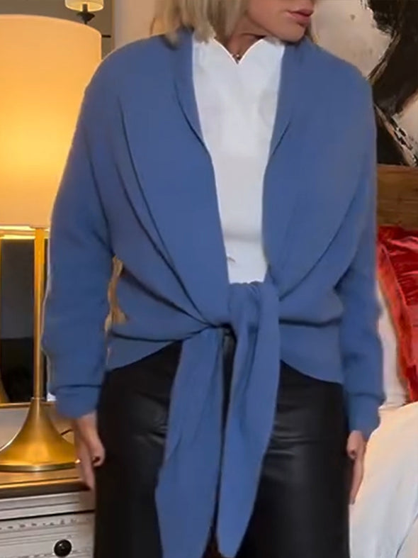 Women Knitted Solid Color Casual Tie Top