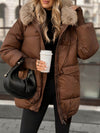 Ladies Fur Collar with Hat Temperament Casual Cotton Jacket