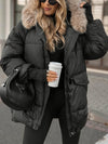 Ladies Fur Collar with Hat Temperament Casual Cotton Jacket