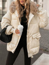 Ladies Fur Collar with Hat Temperament Casual Cotton Jacket