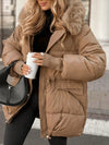 Ladies Fur Collar with Hat Temperament Casual Cotton Jacket