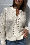 Women Round Neck Knitted Hollow Stitching Casual Cardigan