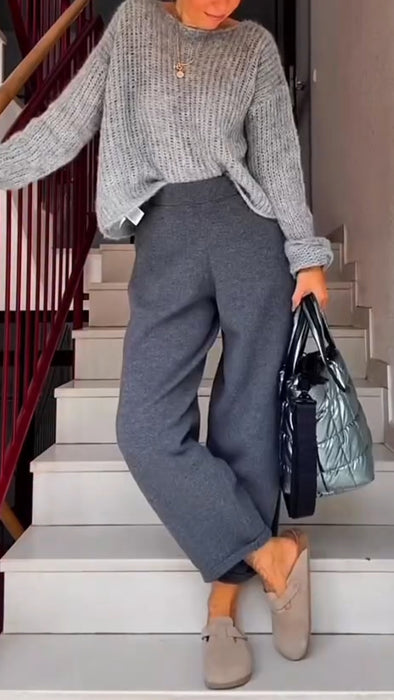 Women Round Neck Top + Pants Casual Suit