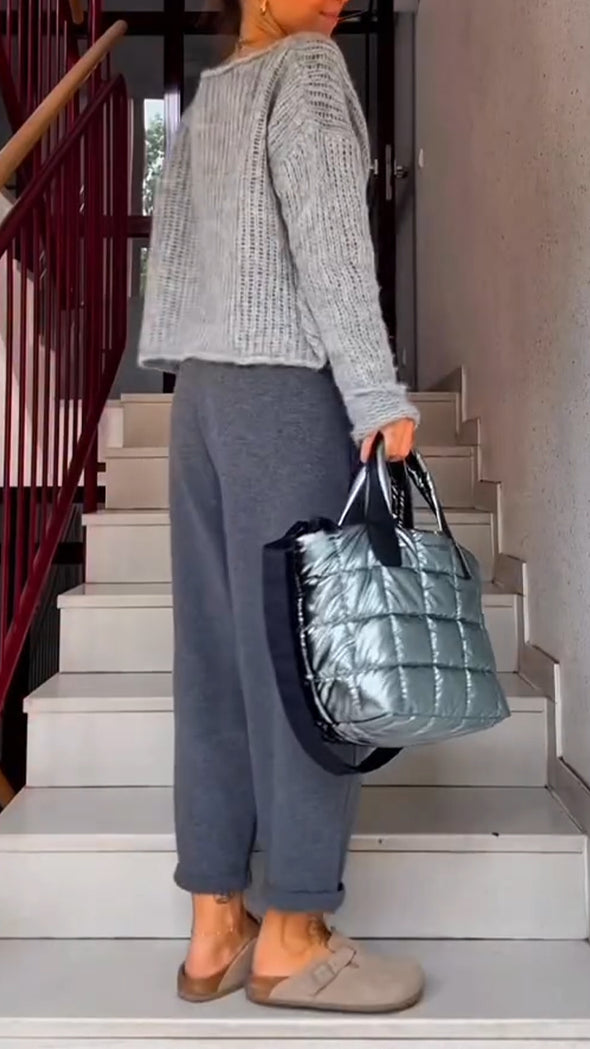 Women Round Neck Top + Pants Casual Suit