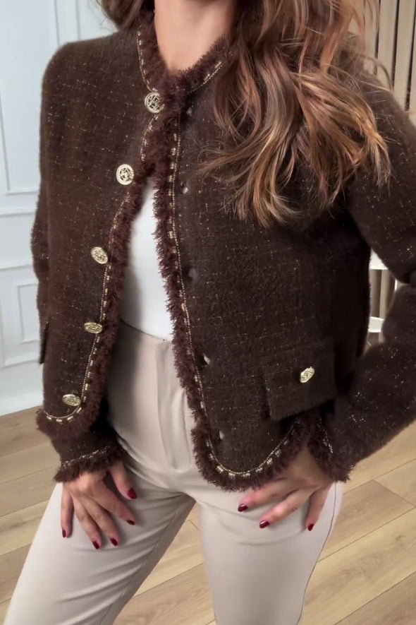 Women Elegant Thick Woven Textured Raw Edge Jacket
