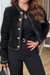 Women Elegant Thick Woven Textured Raw Edge Jacket