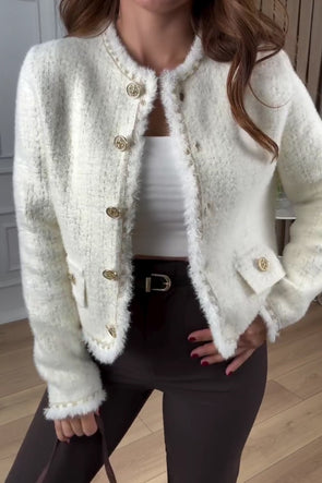 Women Elegant Thick Woven Textured Raw Edge Jacket