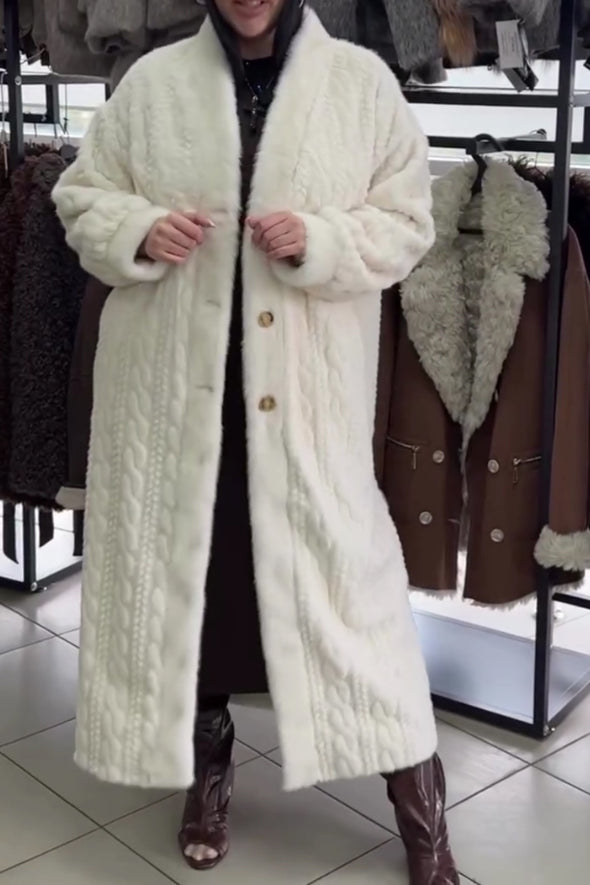 Women Casual Warm Cable-knit Plush Long Coat