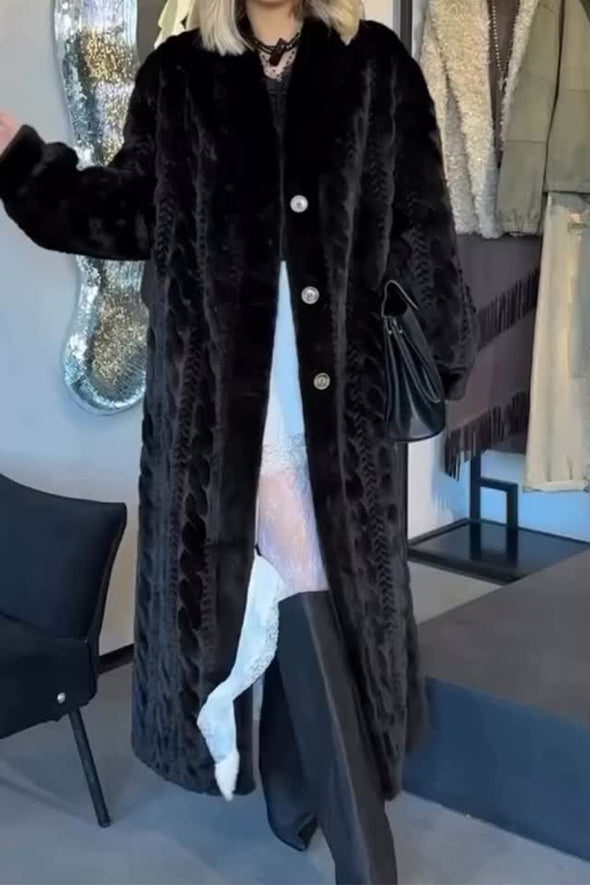Women Casual Warm Cable-knit Plush Long Coat