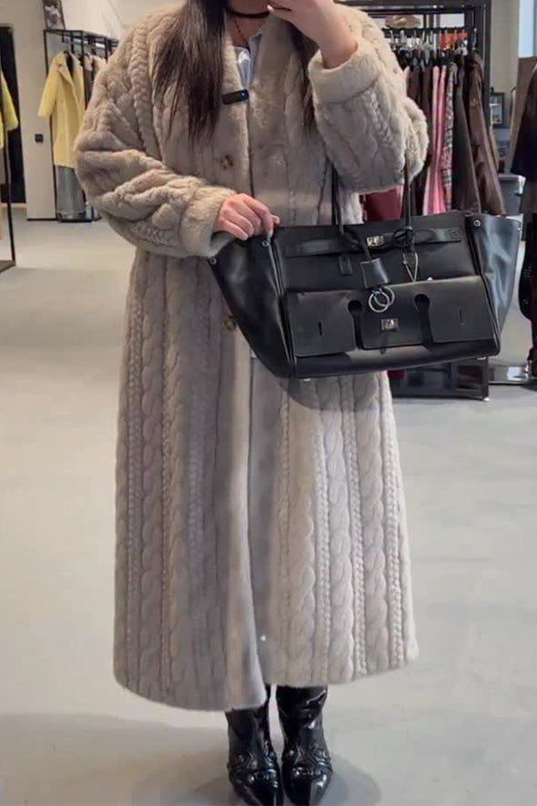 Women Casual Warm Cable-knit Plush Long Coat