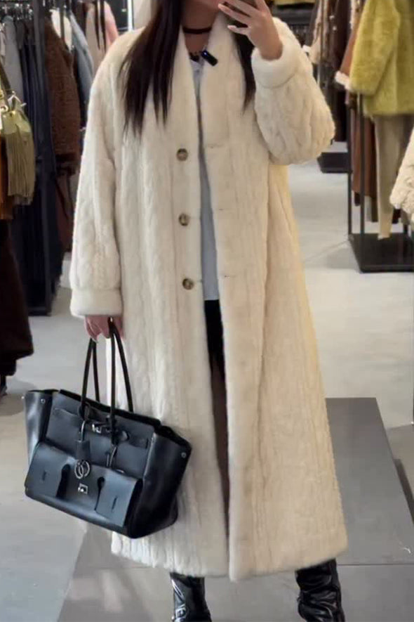 Women Casual Warm Cable-knit Plush Long Coat