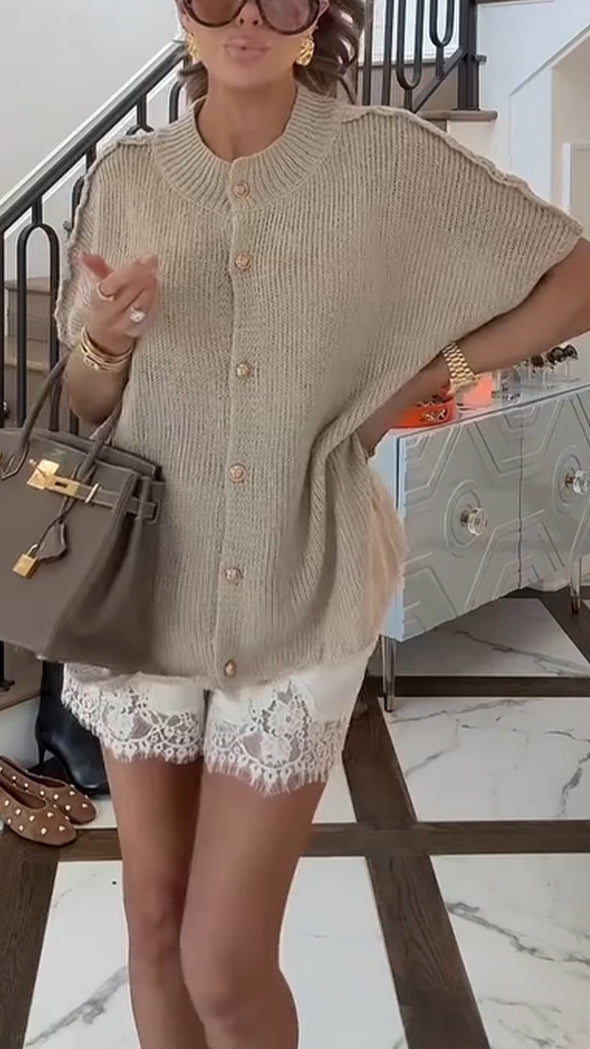 Women Round Neck Button-down Knitted Sweater
