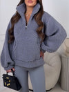 Women Stand Collar Half Zip Solid Color Plush Sweatshirt