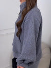 Women Stand Collar Half Zip Solid Color Plush Sweatshirt