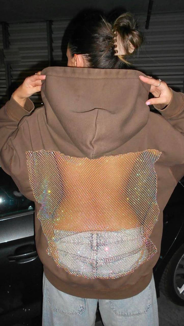 Women Hooded Hollow Mesh Sexy Casual Sweatshirt