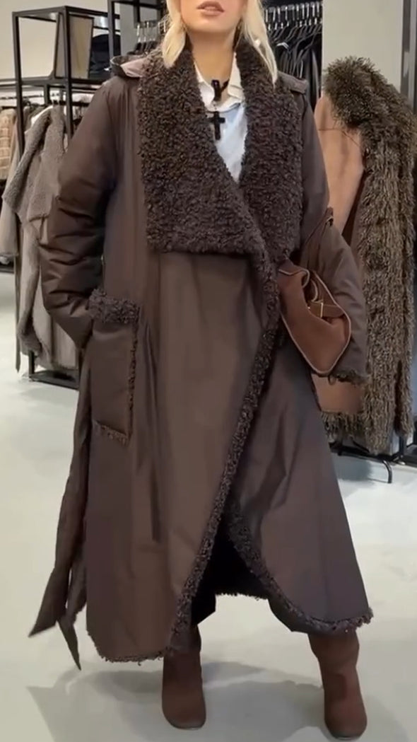 Ladies Large Lapel with Plush Interior for A Temperament and Leisure Coat