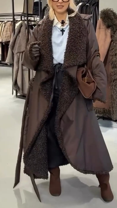 Ladies Large Lapel with Plush Interior for A Temperament and Leisure Coat
