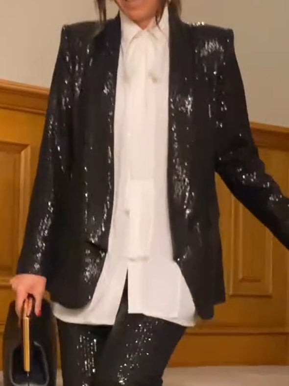 Women Lapel Sequined Temperament Commuter Blazer