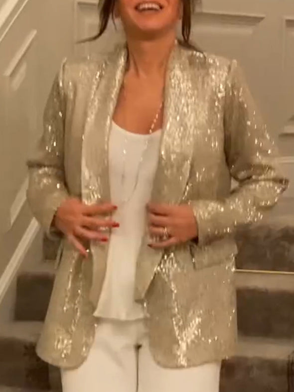 Women Lapel Sequined Temperament Commuter Blazer