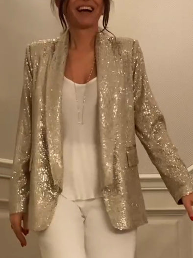 Women Lapel Sequined Temperament Commuter Blazer