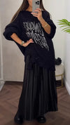 Women Round Neck Hot Diamond Printed Letter Sweater + Pleated Skirt Casual Suit