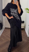 Women Round Neck Hot Diamond Printed Letter Sweater + Pleated Skirt Casual Suit