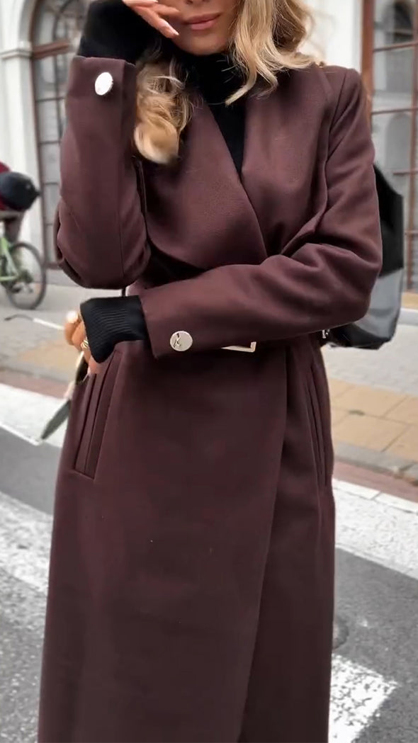 Women Lapel Solid Color Temperament Casual Coat