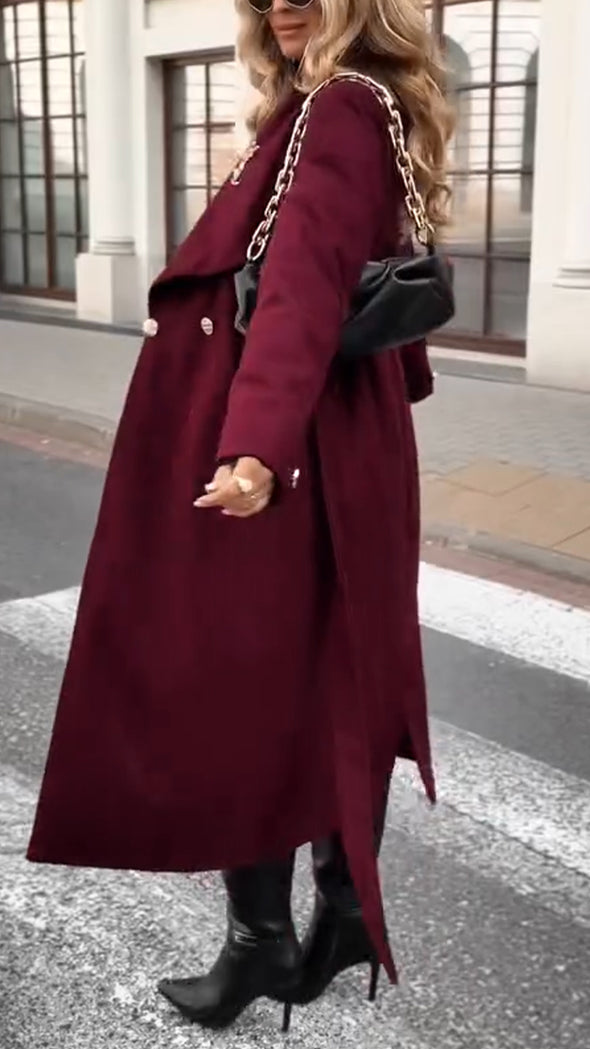 Women Lapel Solid Color Temperament Casual Coat