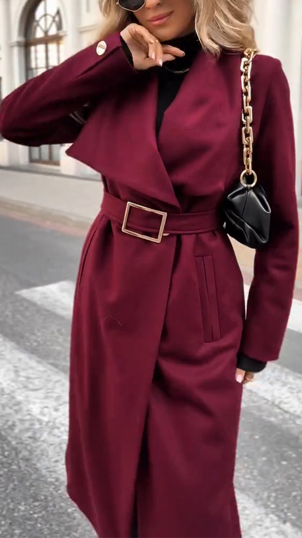 Women Lapel Solid Color Temperament Casual Coat