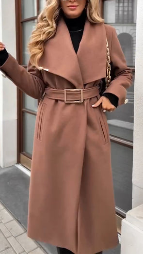 Women Lapel Solid Color Temperament Casual Coat