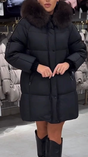 Women Fur Collar Solid Color Casual Cotton Jacket