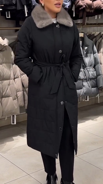 Women Fur Collar Long Casual Cotton Coat