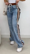 Women Vertical Drawstring Washed Casual Jeans