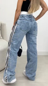 Women Vertical Drawstring Washed Casual Jeans