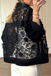 Women Elegant Sheer Embroidered Lapel Jacket
