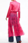 Womens Fashion Party Mesh Splicing Long Hem Coat