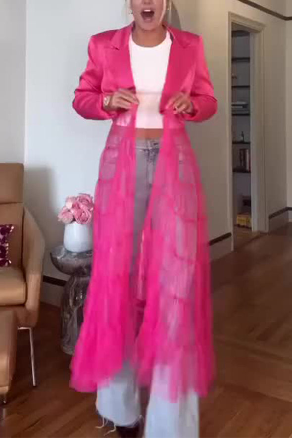 Womens Fashion Party Mesh Splicing Long Hem Coat