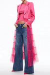 Womens Fashion Party Mesh Splicing Long Hem Coat