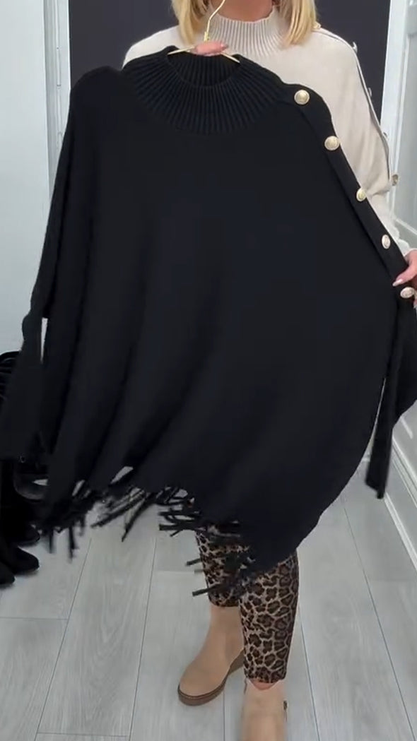 Women Round Neck Knitted Patchwork Tassel Casual Top