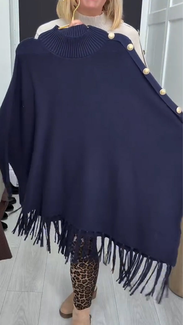 Women Round Neck Knitted Patchwork Tassel Casual Top