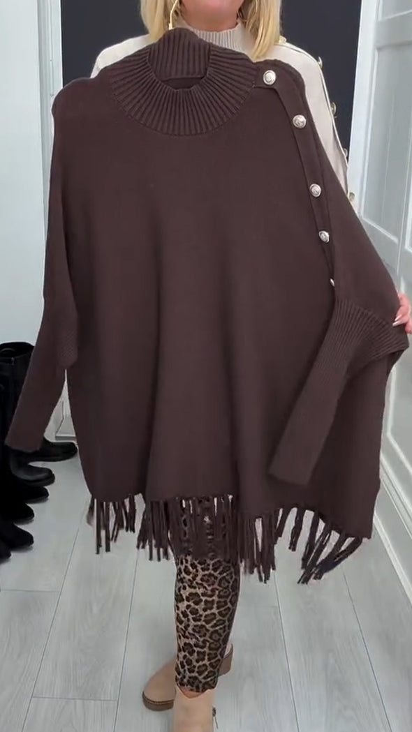 Women Round Neck Knitted Patchwork Tassel Casual Top