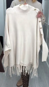 Women Round Neck Knitted Patchwork Tassel Casual Top