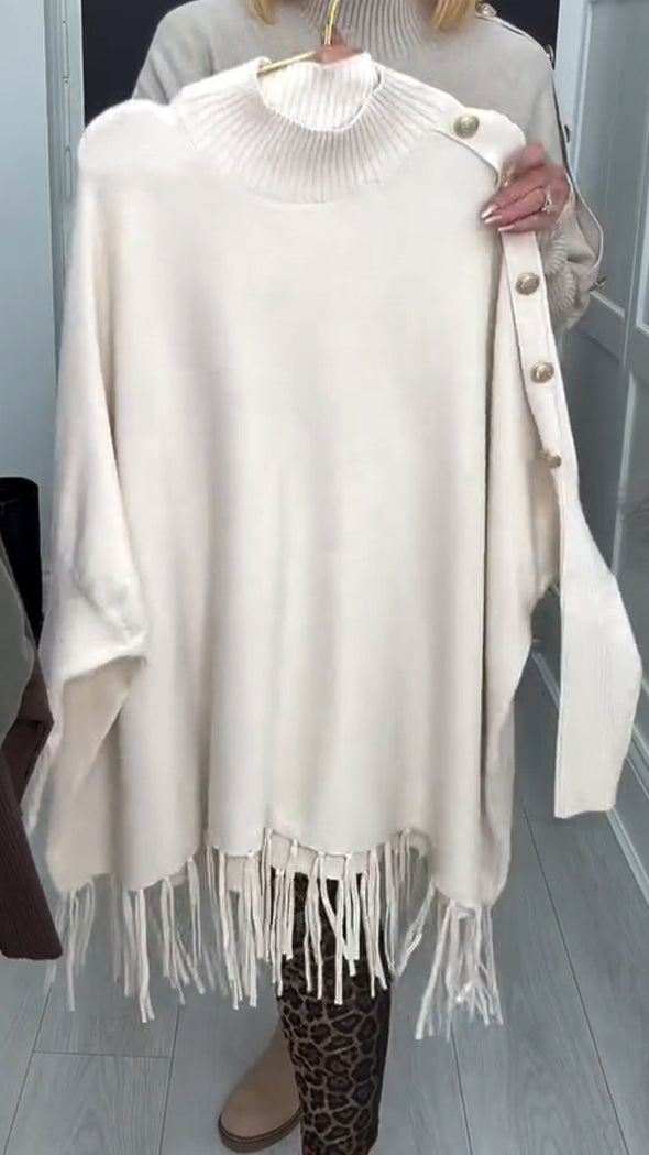 Women Round Neck Knitted Patchwork Tassel Casual Top