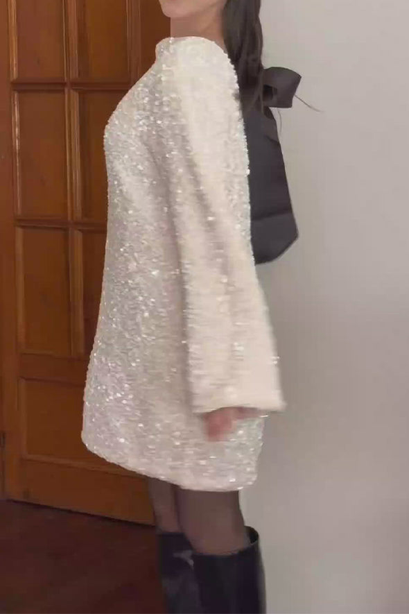 Women Elegant Bow Tie Party Sequin Dress