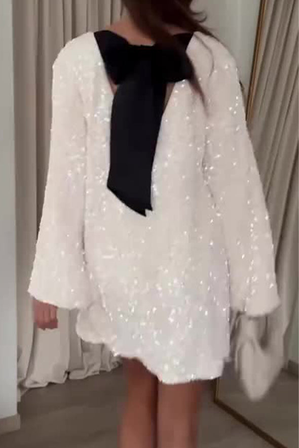 Women Elegant Bow Tie Party Sequin Dress