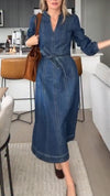 Women V-neck Denim Patchwork Casual Dress