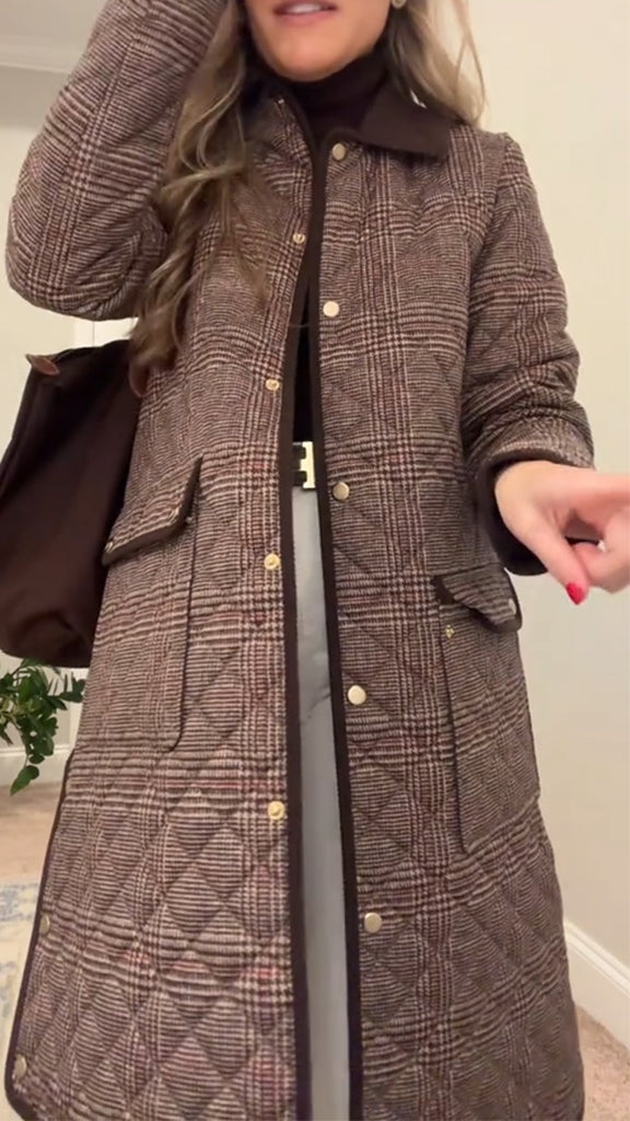 Women Lapel Plaid Temperament Casual Coat