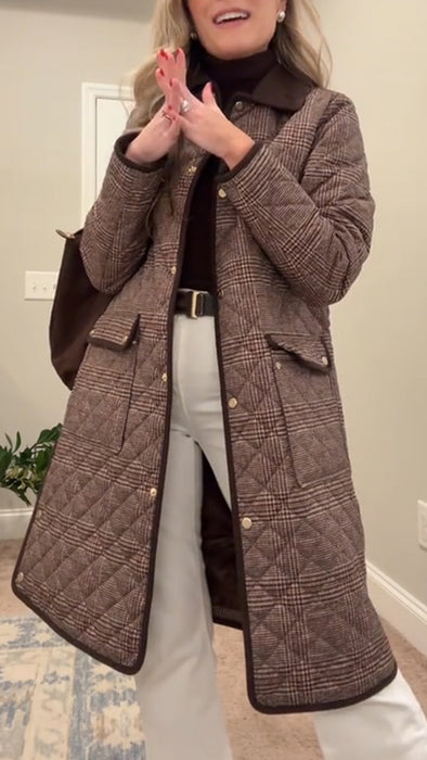 Women Lapel Plaid Temperament Casual Coat