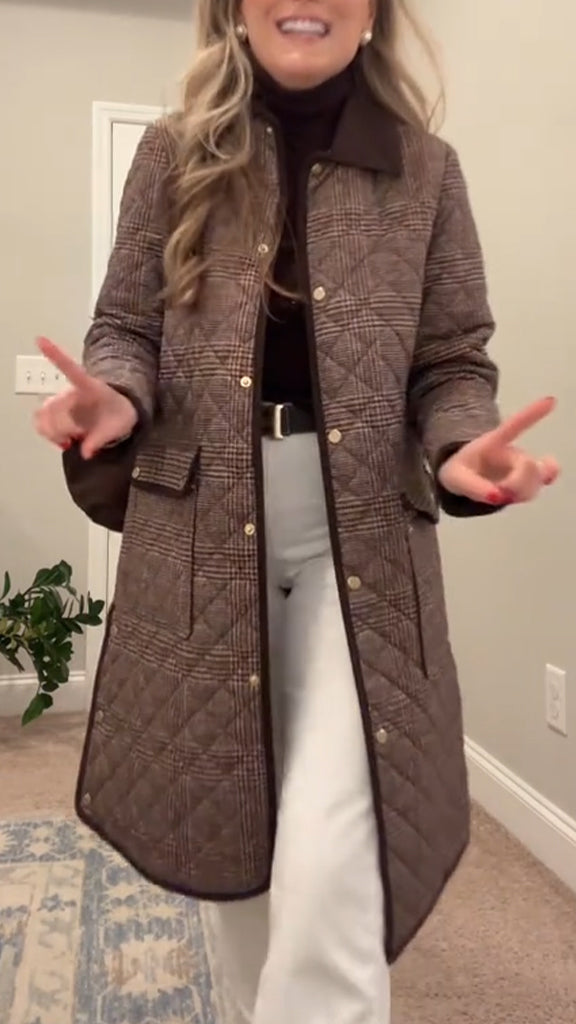 Women Lapel Plaid Temperament Casual Coat